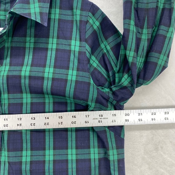 Talbots Plaid‎ Non-Iron Button Down Long Sleeve Top Green Blue Petite 8P - Picture 2 of 9